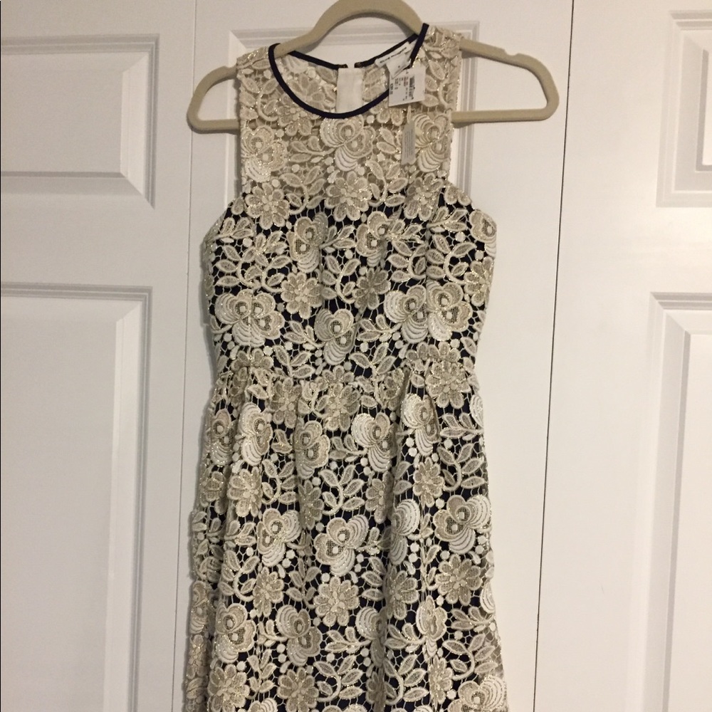 Club Monaco lace overlay navy dress